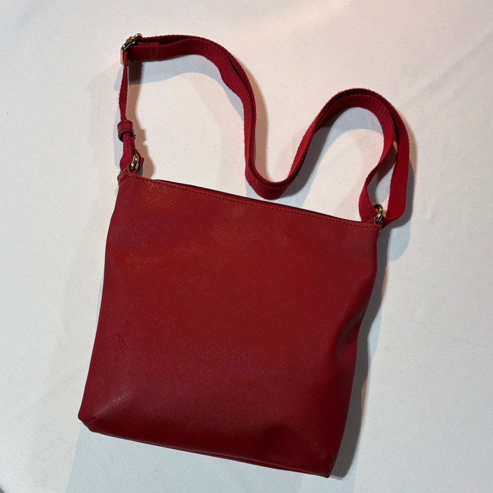 Tommy Hilfiger Red Leather Crossbody Bag Red Canvas Adj Strap - Picture 4 of 13